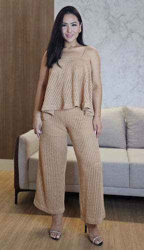 Conjunto Feminino de Tricô Premium Nude – Blusa Versátil e Calça com Dupla Possibilidade de Uso