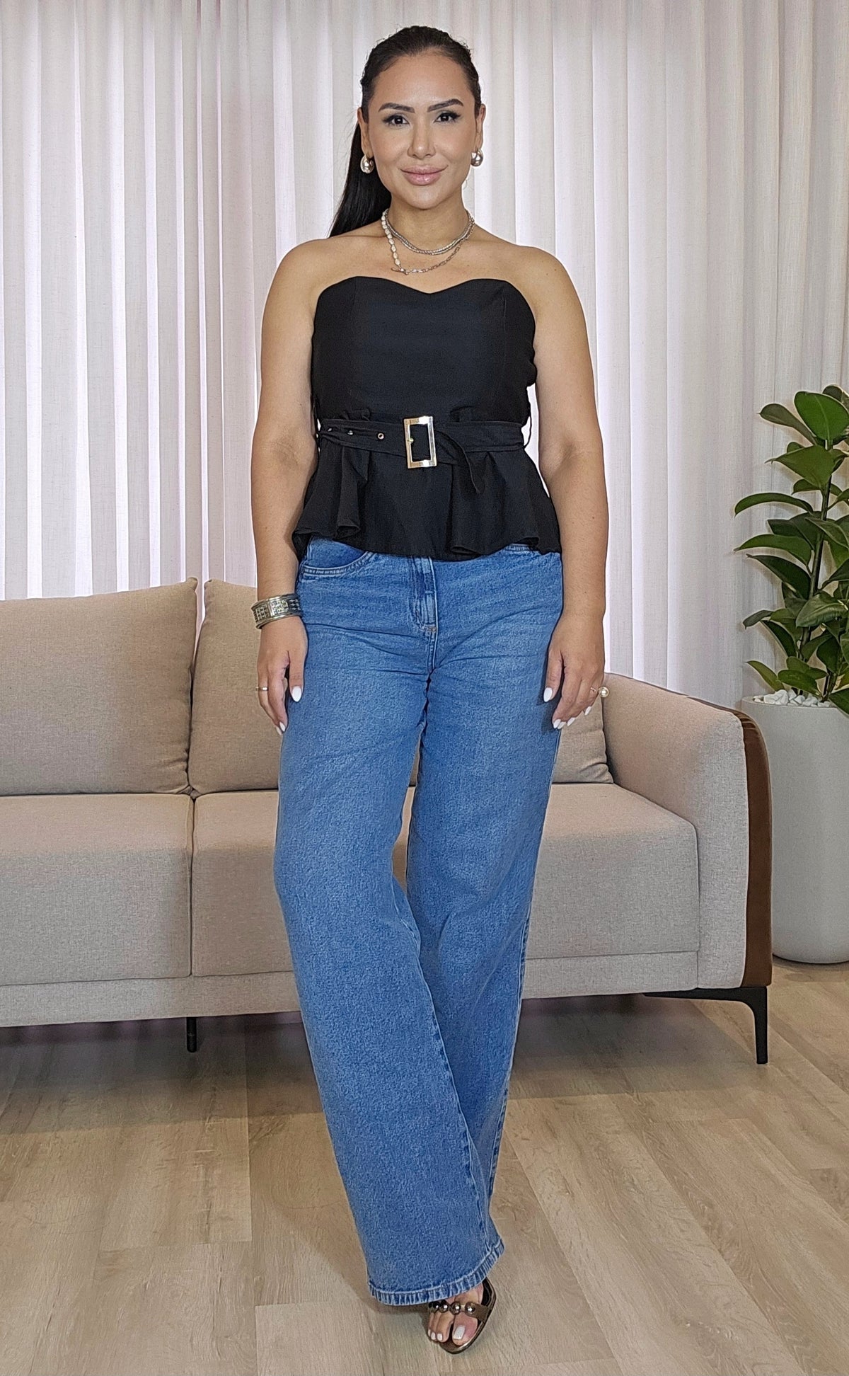 Calça Jeans Feminina Reta Azul Médio
