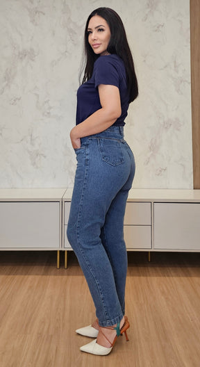 Calça Mom Jeans Feminina Cintura Alta – 100% Algodão
