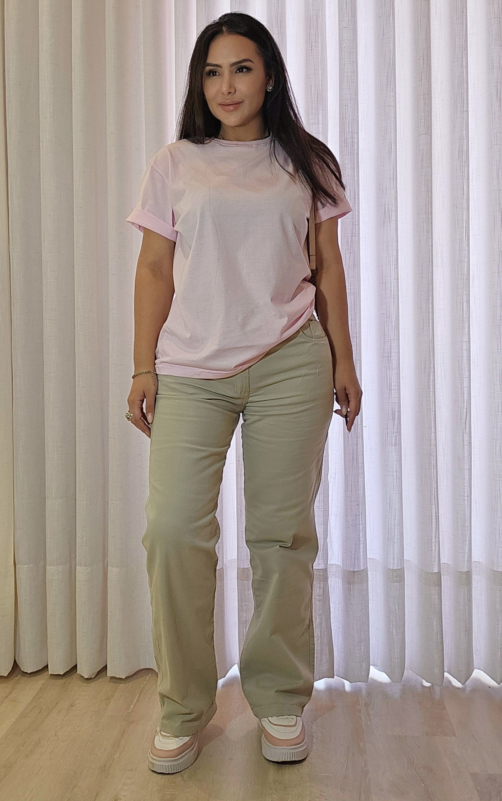 Calça jeans feminina em algodão premium – Bege