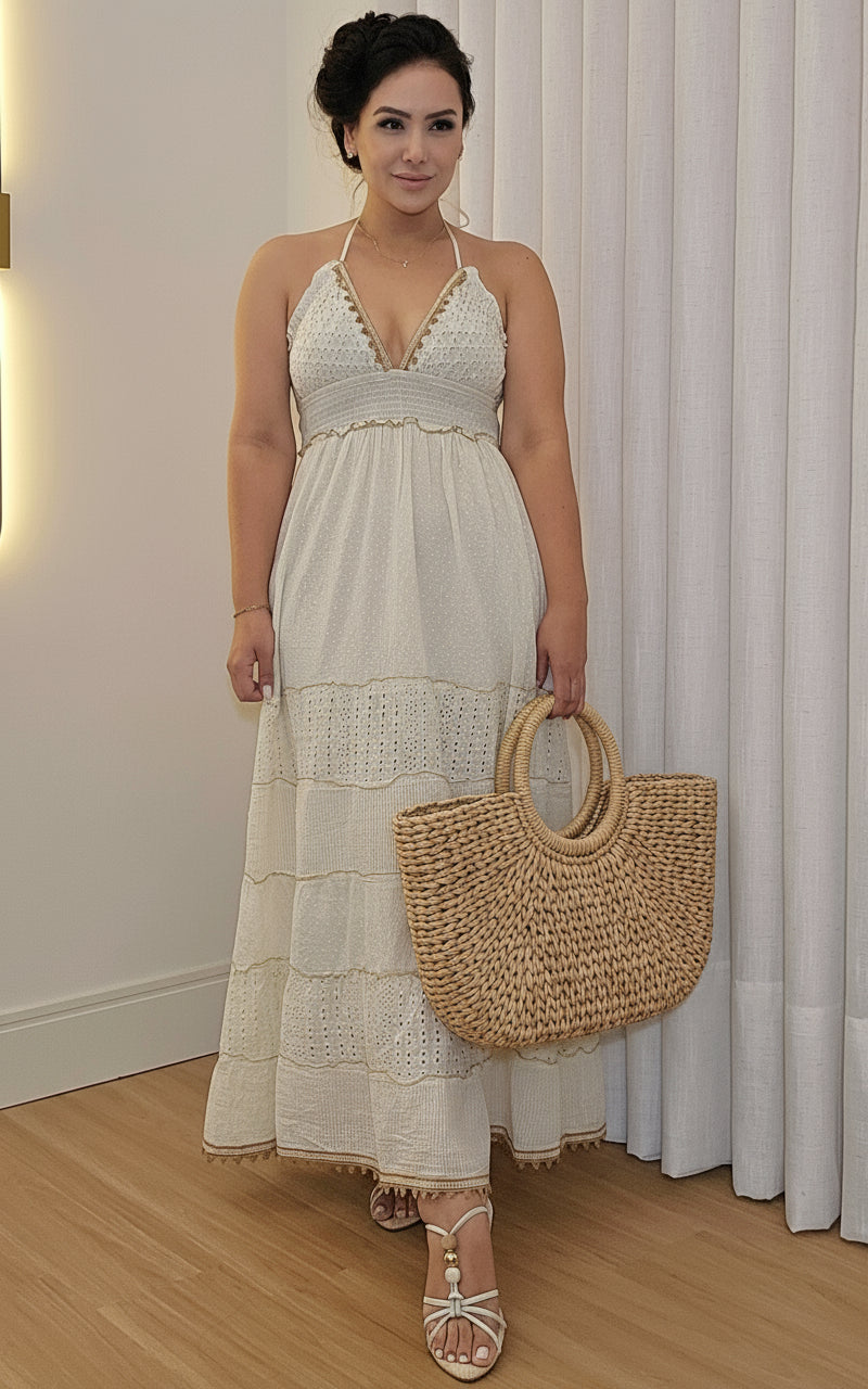 Vestido Longo Feminino em Laise de algodão