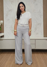 Calça Pantalona feminina de Alfaiataria na Cor Cinza Claro - Lorena