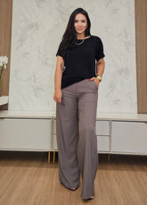 Calça Pantalona feminina cinza de Alfaiataria