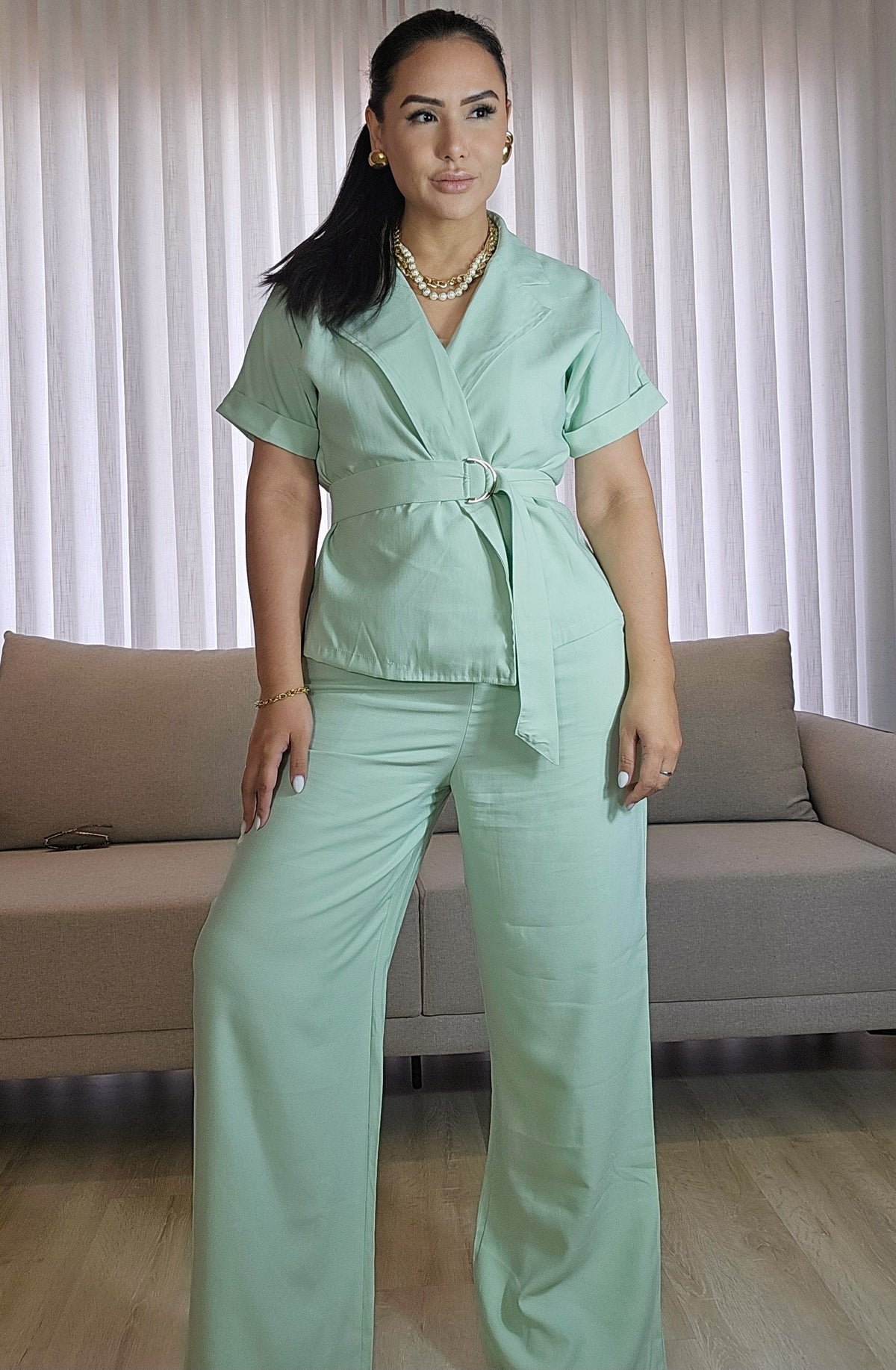 Conjunto Verde Menta Feminino com faixa