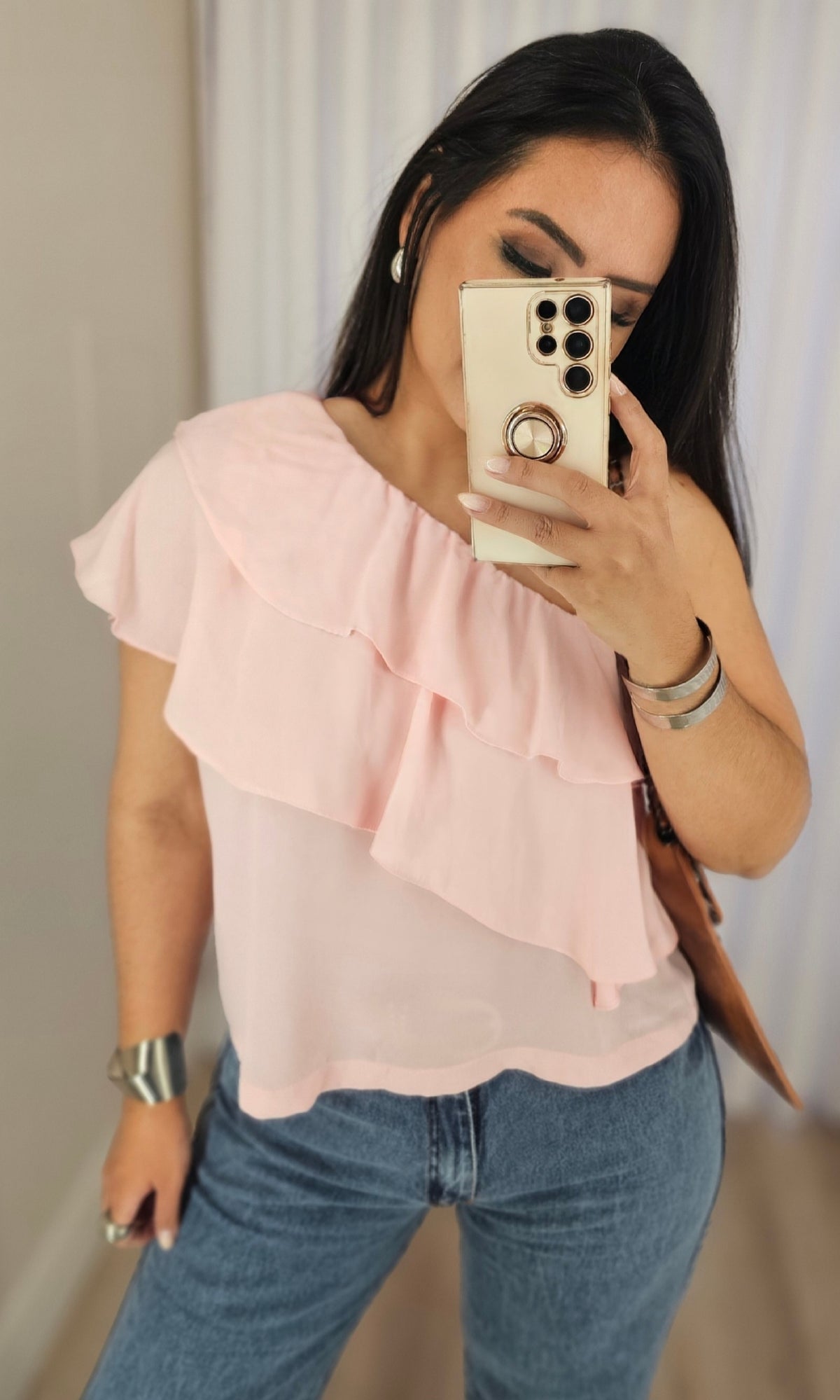 Blusa Feminina Rosa com Babados