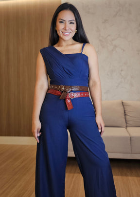 Macacão Feminino One Shoulder Azul Marinho – Elegância e Versatilidade