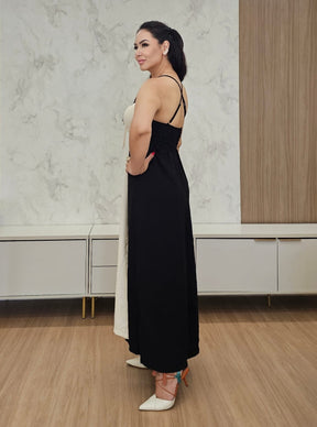 Vestido midi Bicolor com decote e alças ajustáveis