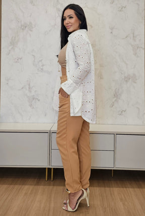 Camisa feminina branca em laise de algodão - Liz