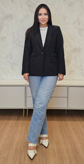 Blazer Feminino Preto de Alfaiataria Forrado – Modelagem Elegante e Atemporal