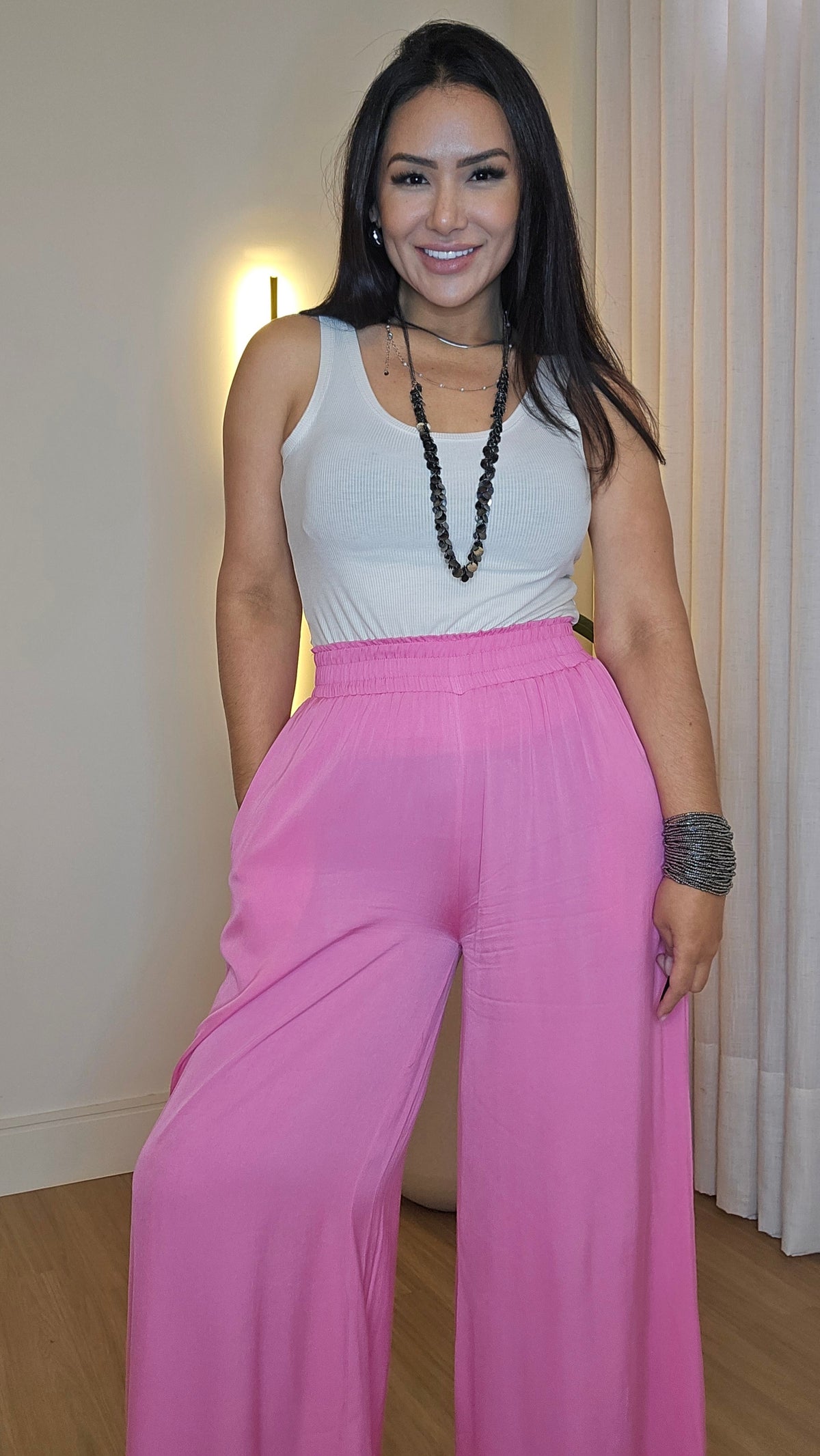 Pantalona Rosa Feminina com Forro e Bolsos Laterais – Tamanho Único