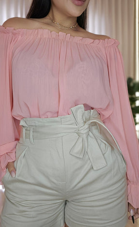Short Feminino Clochard de Sarja com Faixa – Bege Claro