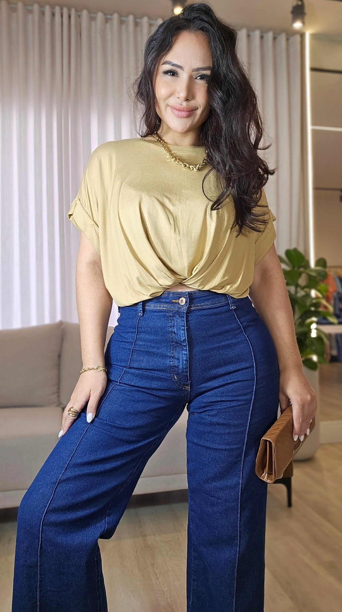 Cropped Feminino Drapeado nude em Malha Fluida Premium