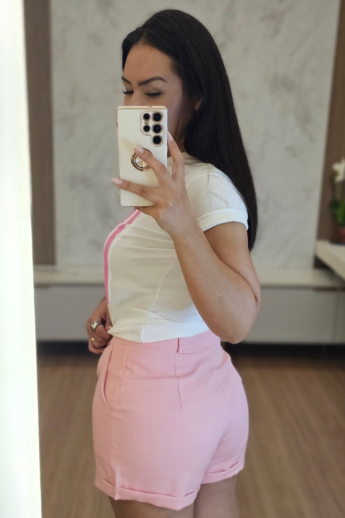 Short Feminino de Alfaiataria Rosa