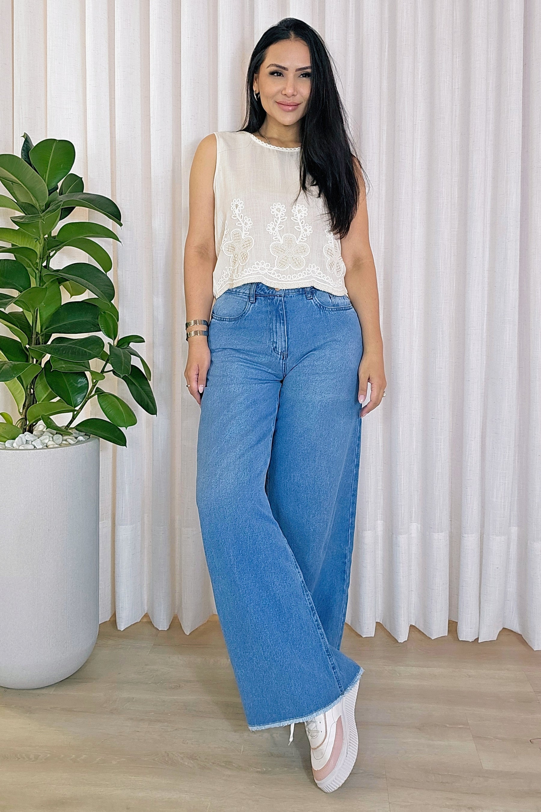 Calça wide leg Clara 100% algodão