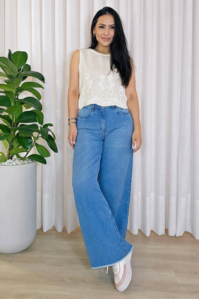 Calça wide leg Clara 100% algodão