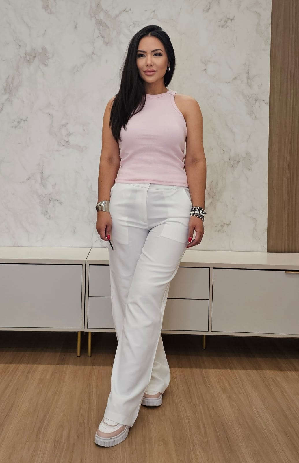 Regata feminina com decote nadador na cor Rosa bebê em ribana premium - Rita
