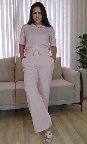 Conjunto feminino Comfy rosa claro com elastano
