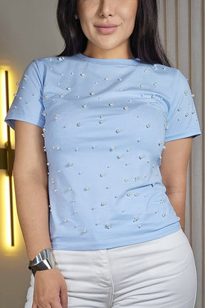 Blusa Lara em Algodão com aplique de pérolas - Em cores