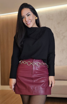 Short Saia Feminino PU Premium marsala – Estrutura Elegante com Visual Imponente