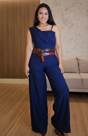 Macacão Feminino One Shoulder Azul Marinho – Elegância e Versatilidade