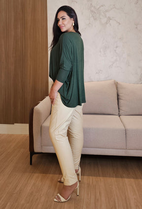 Blusa ampla Feminina Verde - Manga Longa