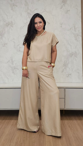 Conjunto Feminino de Pantalona Luxo - nude