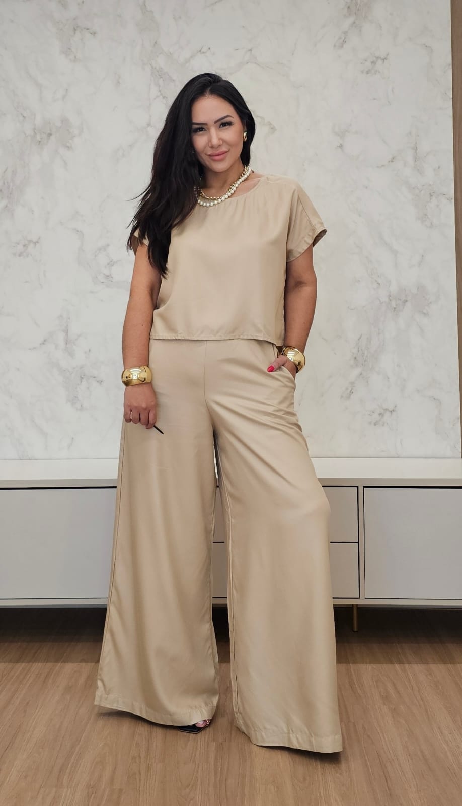 Conjunto Feminino de Pantalona Luxo - nude