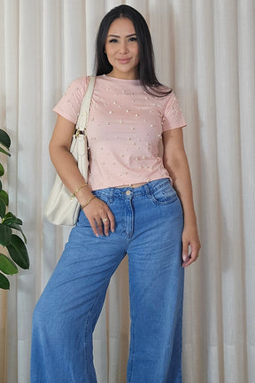 Blusa Lara em Algodão com aplique de pérolas - Em cores