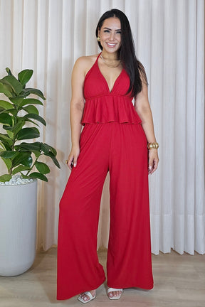 Conjunto Feminino Vermelho com Amarração