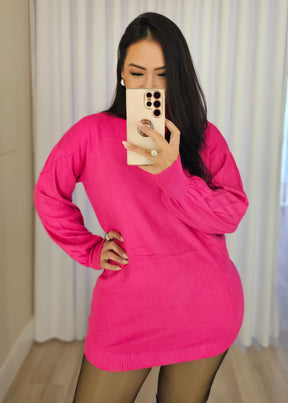 Blusa Feminina Gola Alta Pink – Modelagem Versátil com Manga Bufante e Estilo Elegante