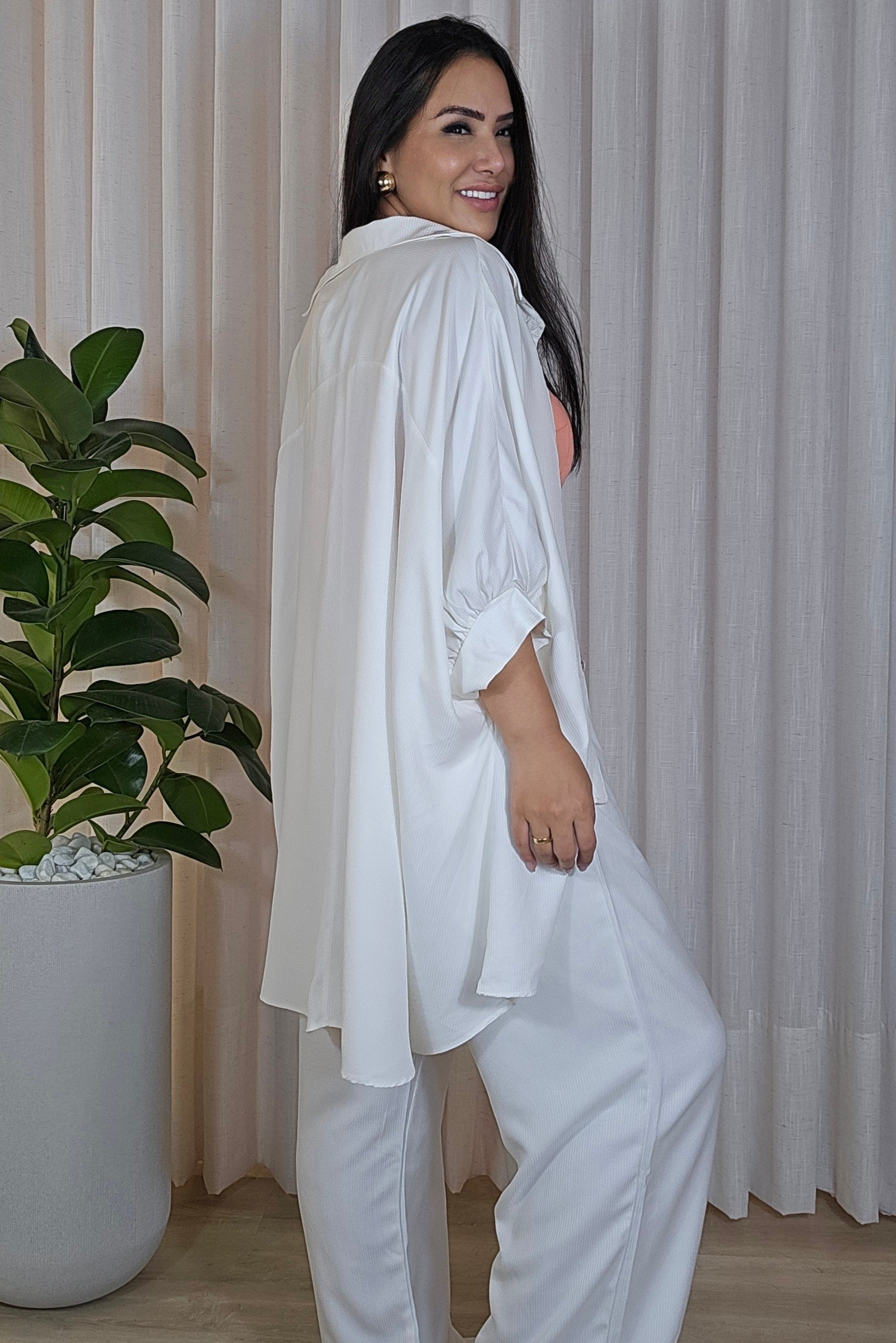 Calça Branca Ampla em viscose Premium