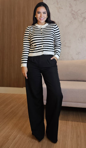 Cardigan Feminino Listrado em Modal Premium – Botões Funcionais