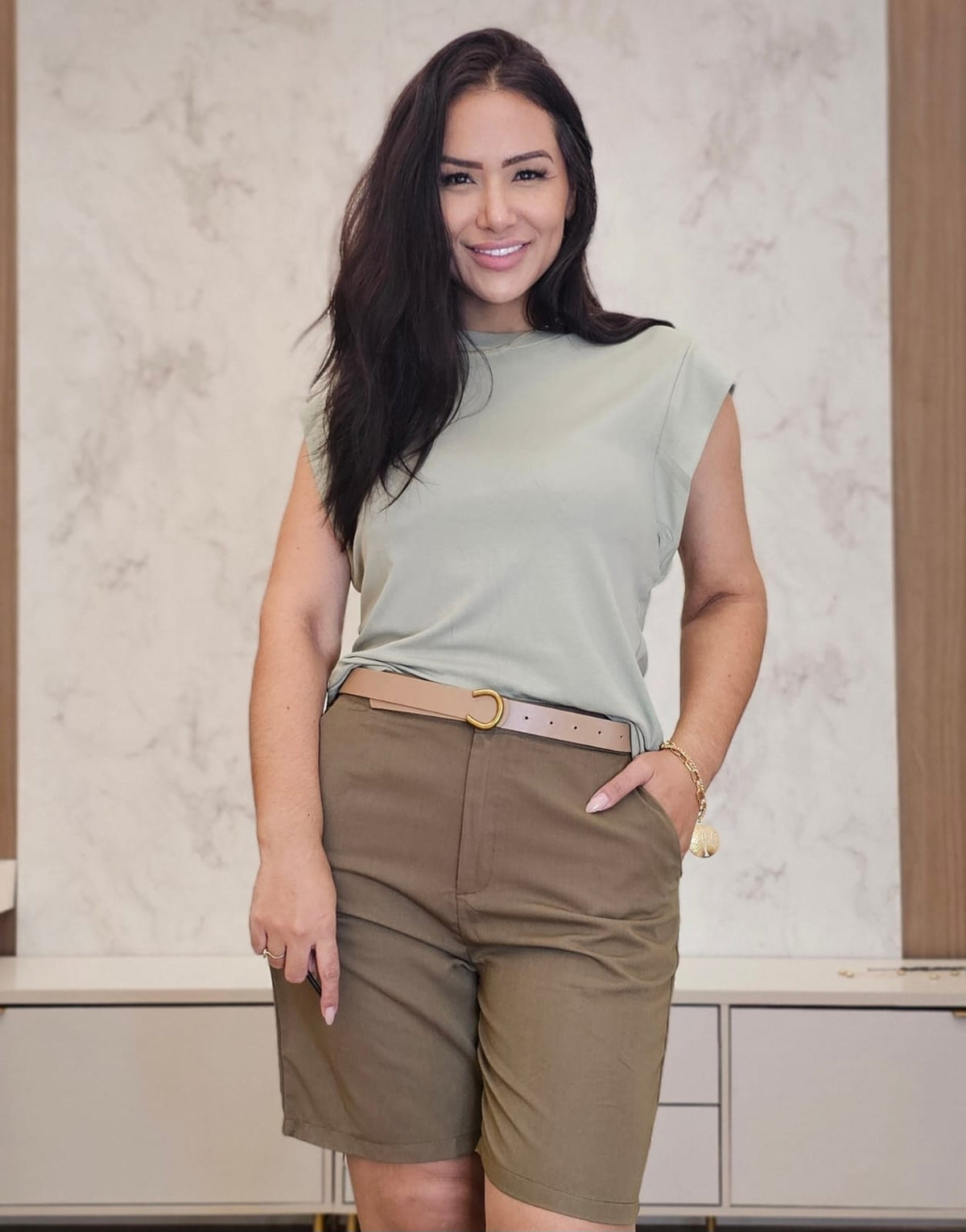 Blusa feminina com Detalhe nos Ombros na Cor Verde Pistache - Ana Paula