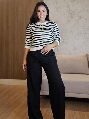 Cardigan Feminino Listrado em Modal Premium – Botões Funcionais