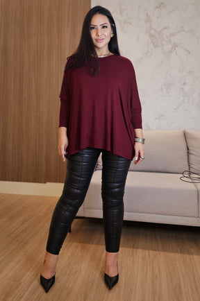 Blusa Feminina Marsala Manga Longa – Modelagem Ampla e Elegante