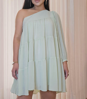 Vestido Curto Ombro Único Verde Claro para Festa e Cocktail – Feminino