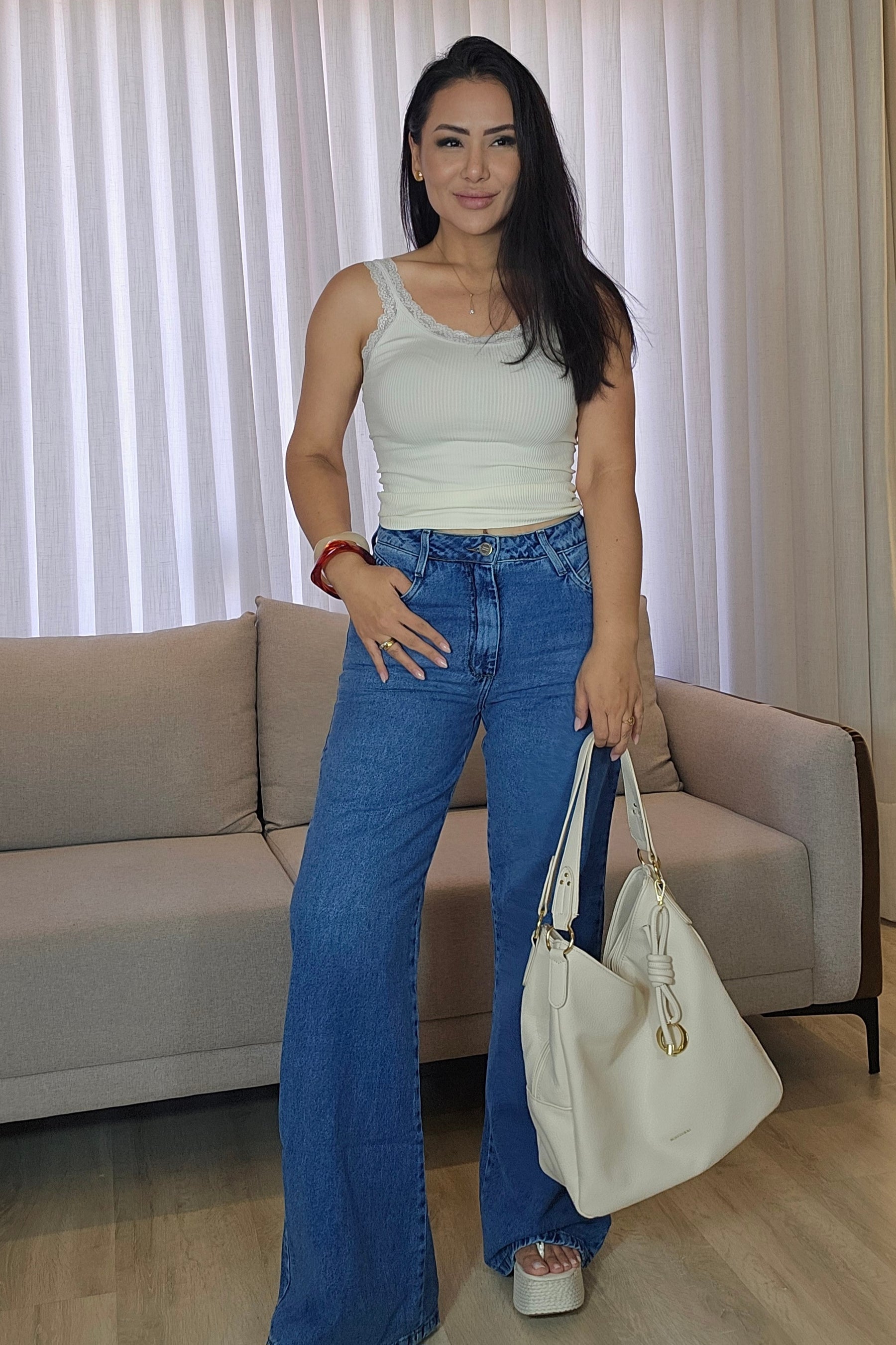 Blusa Regata Sara modal com renda - em cores