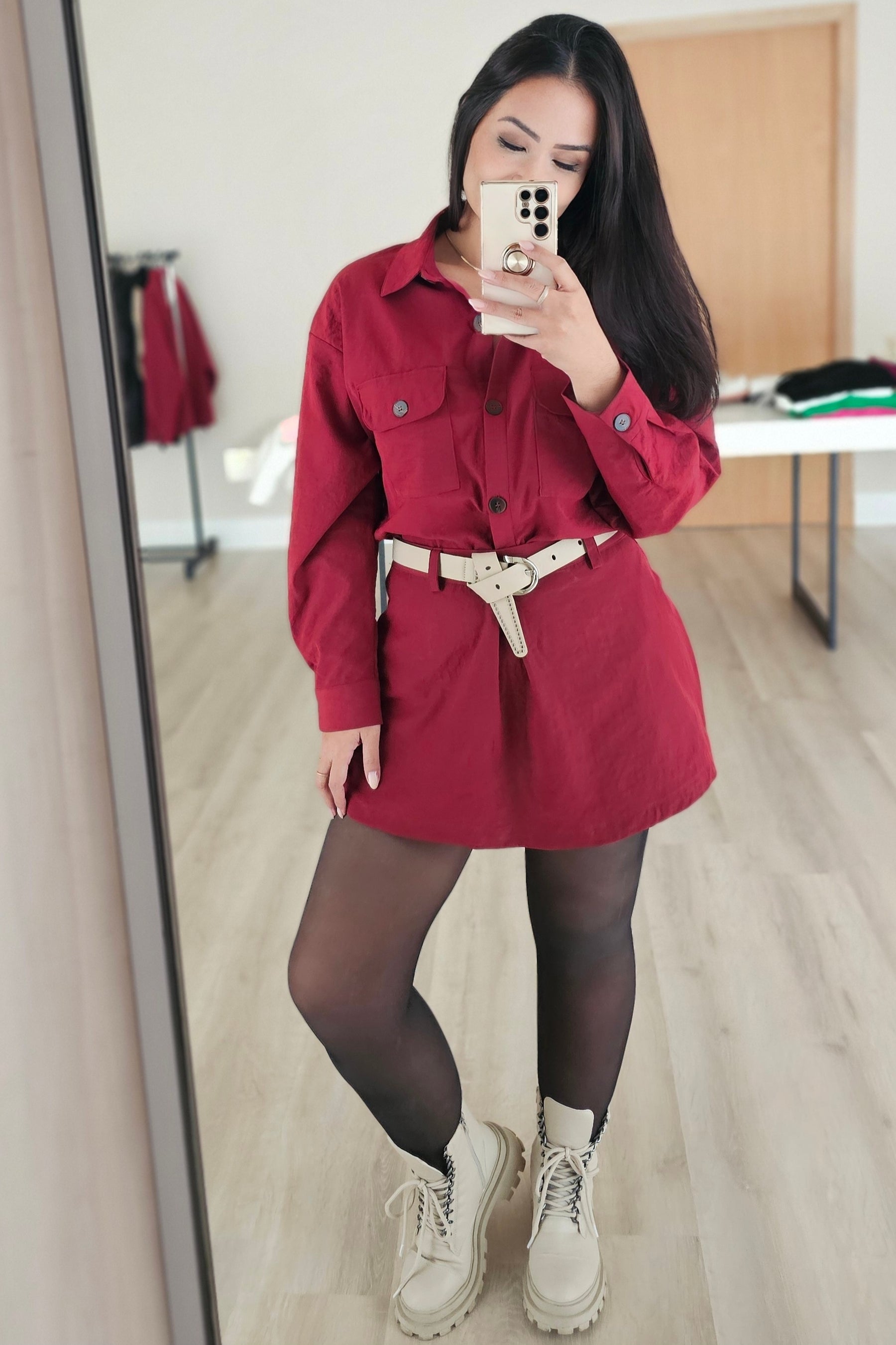 Short Saia marsala em alfaiataria Premium