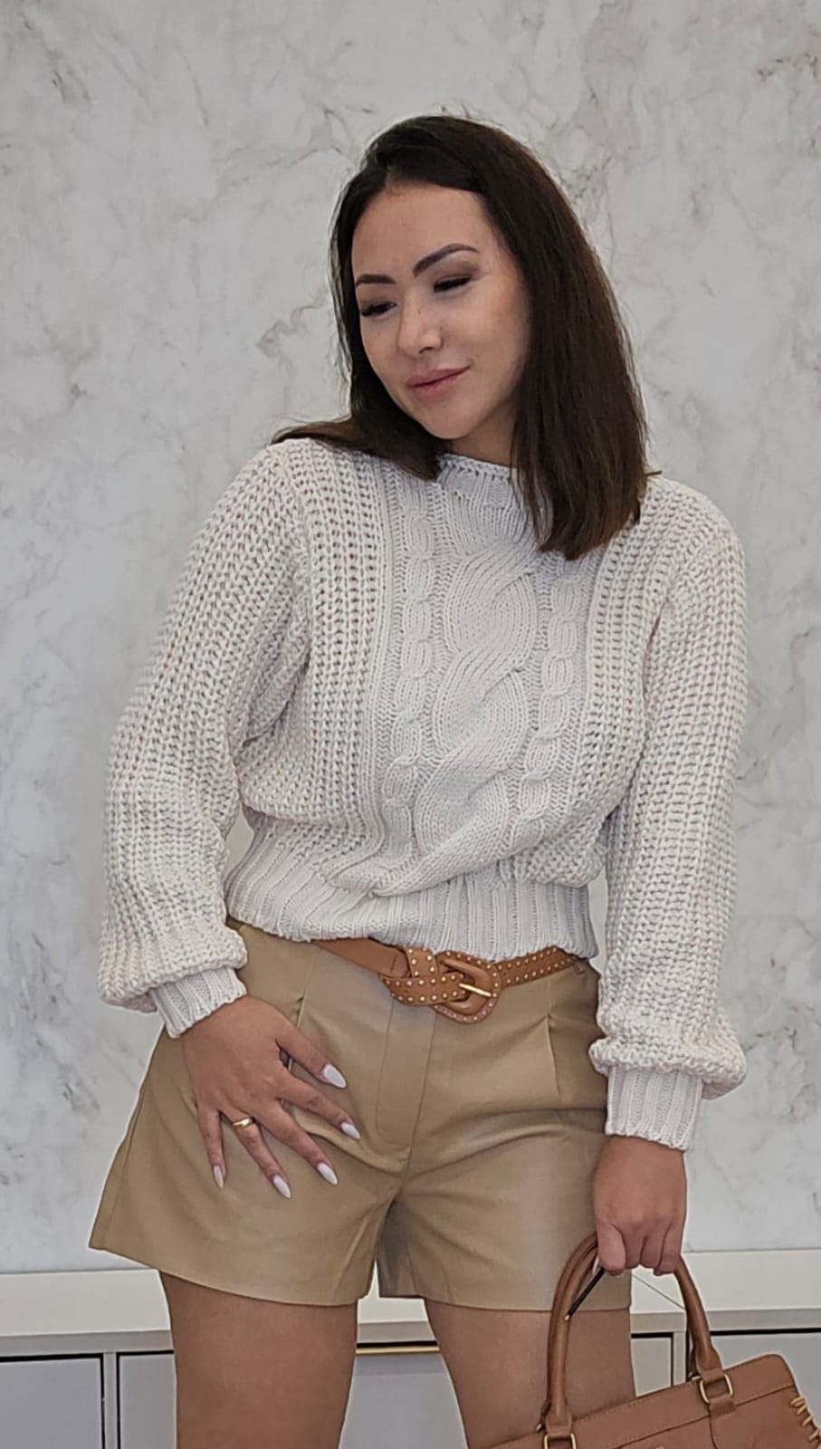 Short feminino em PU Premium - Bege