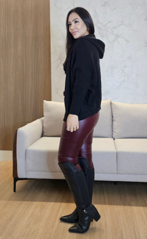Cardigan Feminino de Tricot com Capuz – Preto