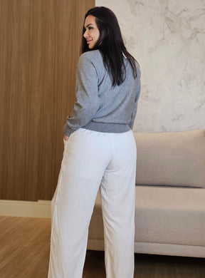 Blusa cinza Feminina Tricot com Detalhe Transpassado e Elastano