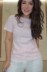 T-shirt feminina Bordada com Pedrarias - Coração