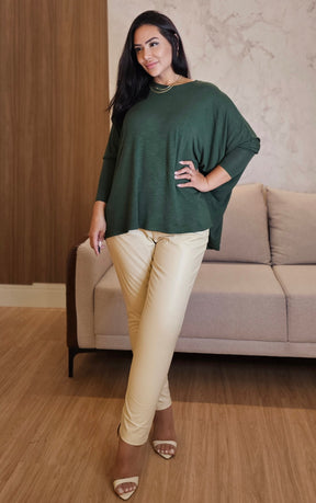Blusa ampla Feminina Verde - Manga Longa