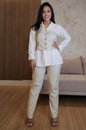 Conjunto Feminino Alfaiataria Risca de Giz – Elegância Atemporal com Versatilidade Moderna