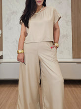 Conjunto Feminino de Pantalona Luxo - nude