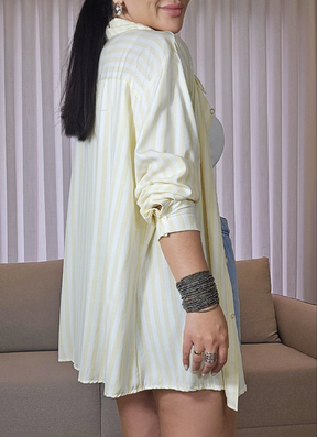 Camisa Over Amarela Listrada Feminina