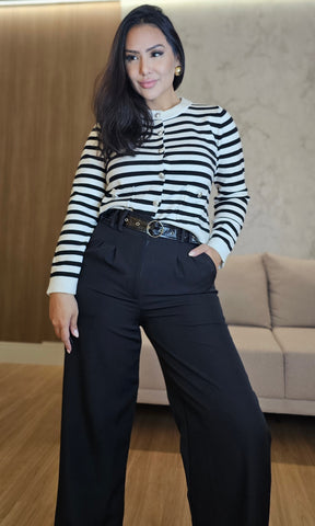 Cardigan Feminino Listrado em Modal Premium – Botões Funcionais