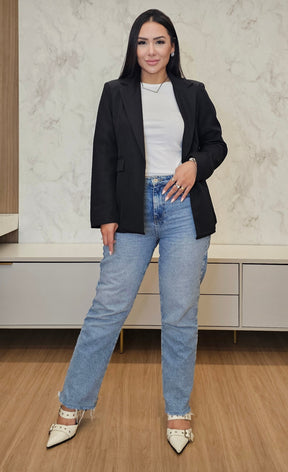 Blazer Feminino Preto de Alfaiataria Forrado – Modelagem Elegante e Atemporal