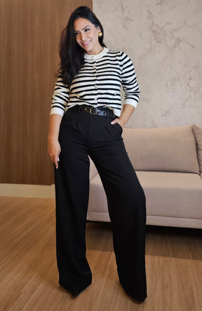 Cardigan Feminino Listrado em Modal Premium – Botões Funcionais