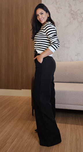 Cardigan Feminino Listrado em Modal Premium – Botões Funcionais